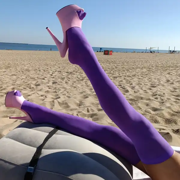 2 dniowe pończochy samonośne - fioletowe